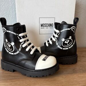 Moschino Black and White Bear Motif Boots Kids US 9 (toddler)